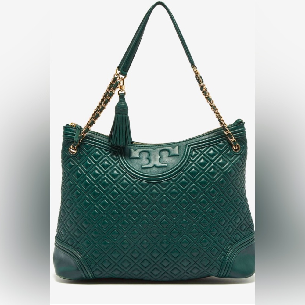 Tory Burch Green Leather Fleming Top Zip Shoulder Bag